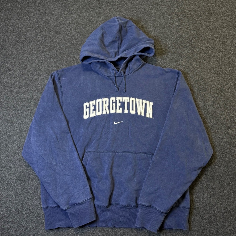 Vintage Nike Georgetown Hoodie Mens Large Blue Style Center Swoosh Pullover